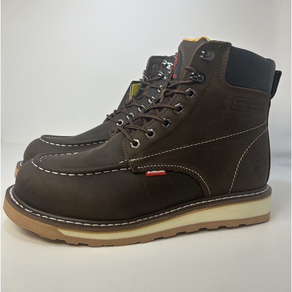 SUREWAY 6" Men's Heavy Duty Steel Toe Work Boots Brown Leather Size 11 NEW